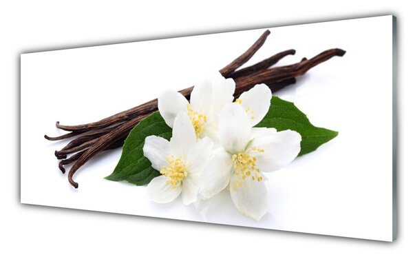 Tablou pe sticla Vanilie Floral Maro Verde Alb