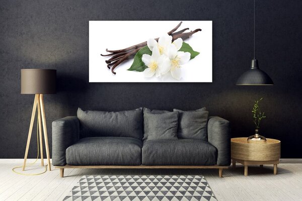 Tablou pe sticla Vanilie Floral Maro Verde Alb