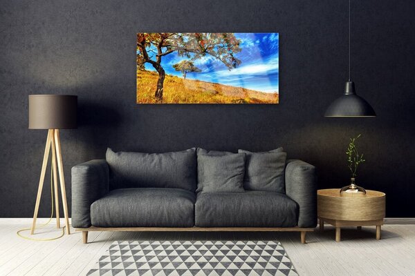 Tablou pe sticla Meadow Copaci Natura Galben Maro
