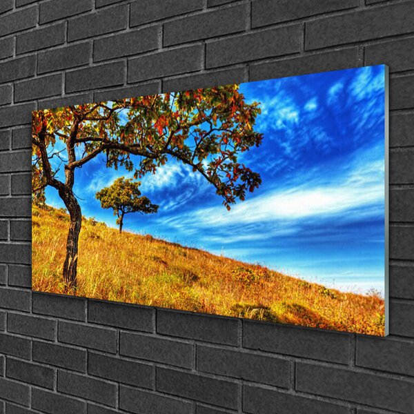 Tablou pe sticla Meadow Copaci Natura Galben Maro
