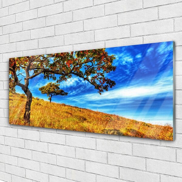 Tablou pe sticla Meadow Copaci Natura Galben Maro