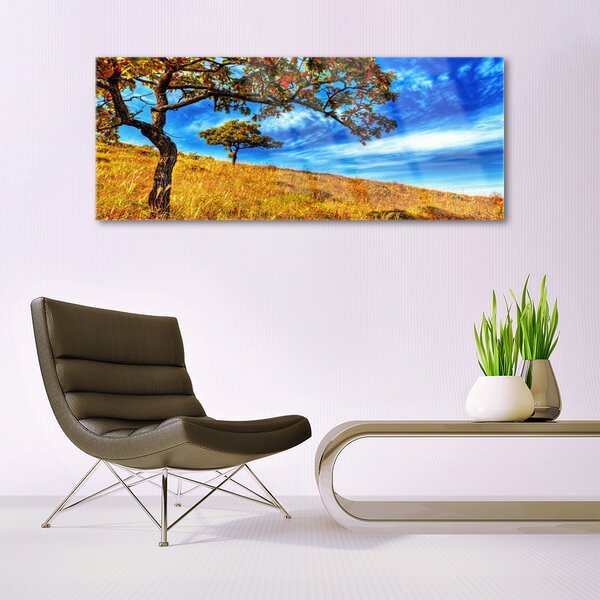 Tablou pe sticla Meadow Copaci Natura Galben Maro