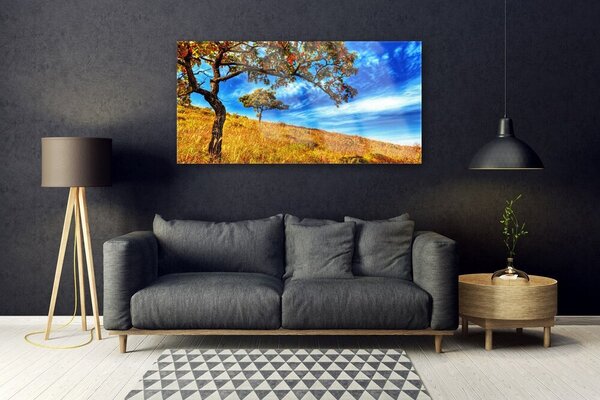 Tablou pe sticla Meadow Copaci Natura Galben Maro