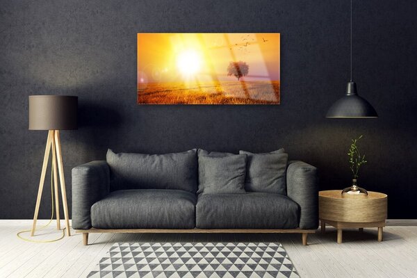 Tablou pe sticla Sun Meadow Peisaj Galben Maro
