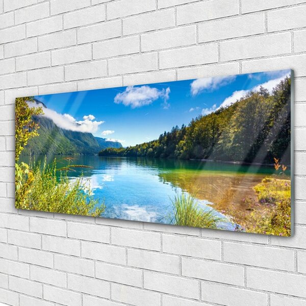 Tablou pe sticla Mountain Lake Forest Natura Verde Albastru