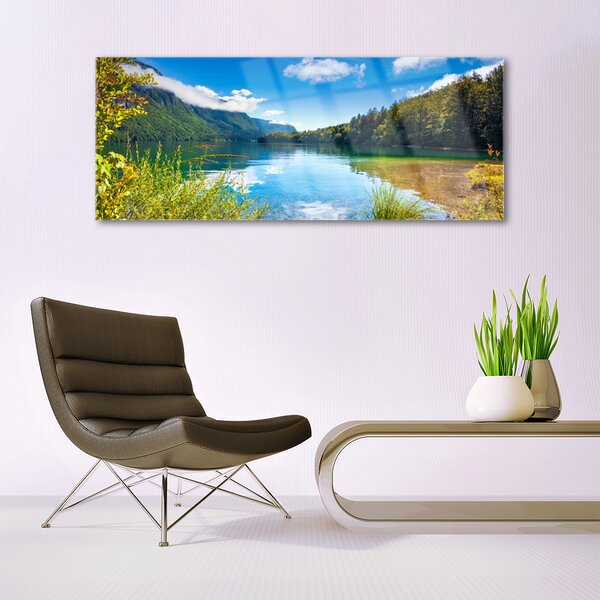 Tablou pe sticla Mountain Lake Forest Natura Verde Albastru