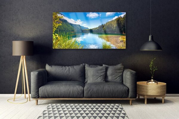 Tablou pe sticla Mountain Lake Forest Natura Verde Albastru