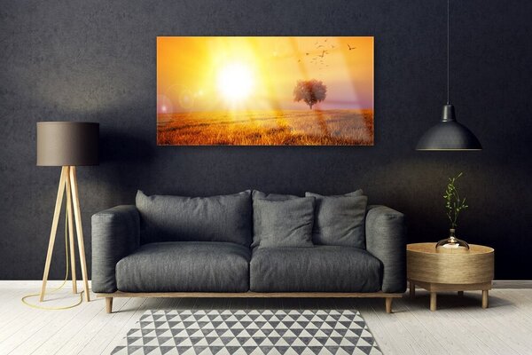 Tablou pe sticla Sun Meadow Peisaj Galben Maro