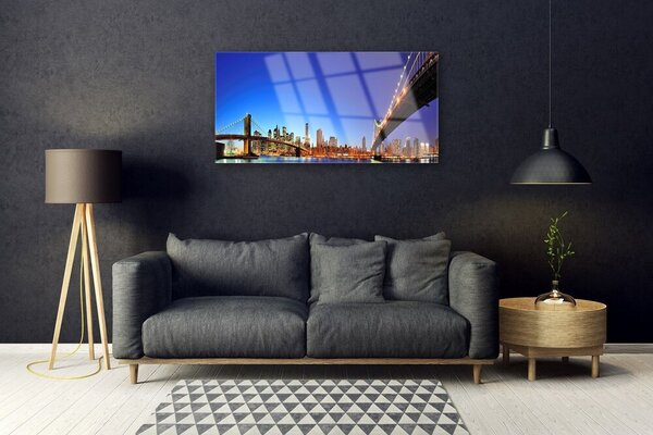 Tablou pe sticla Bridge City Arhitectura Maro Albastru Violet