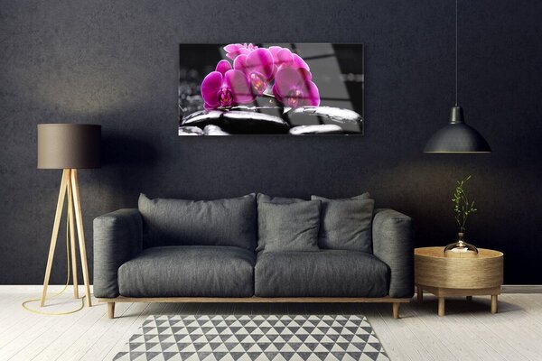 Tablou pe sticla Pietrele florale flori Roșu Negru