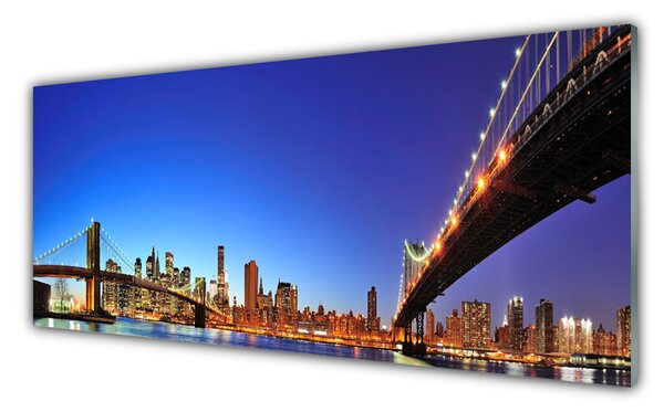 Tablou pe sticla Bridge City Arhitectura Maro Albastru Violet