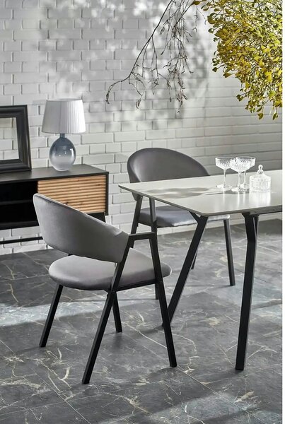 Scaun K473, stofa catifelata gri, 54x58x82 cm