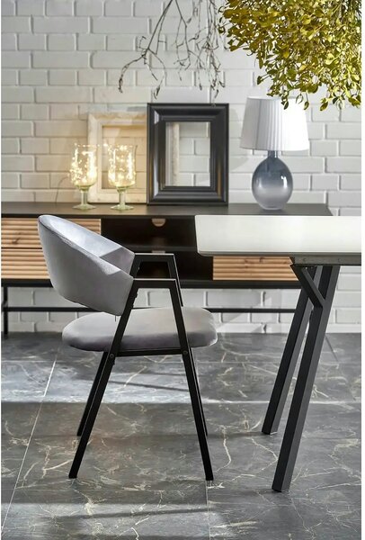Scaun K473, stofa catifelata gri, 54x58x82 cm