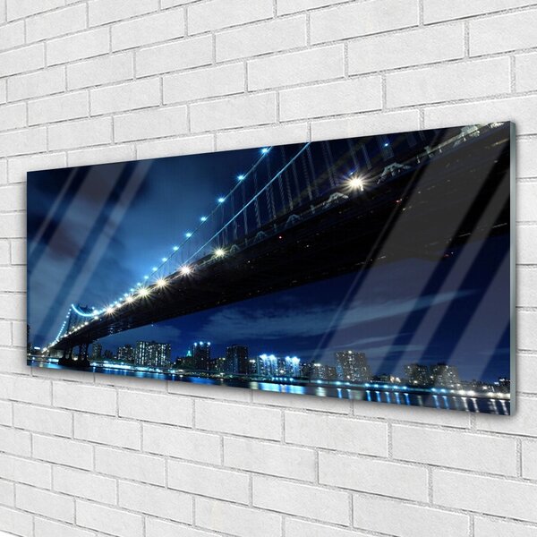 Tablou pe sticla Bridge City Arhitectura Negru Albastru