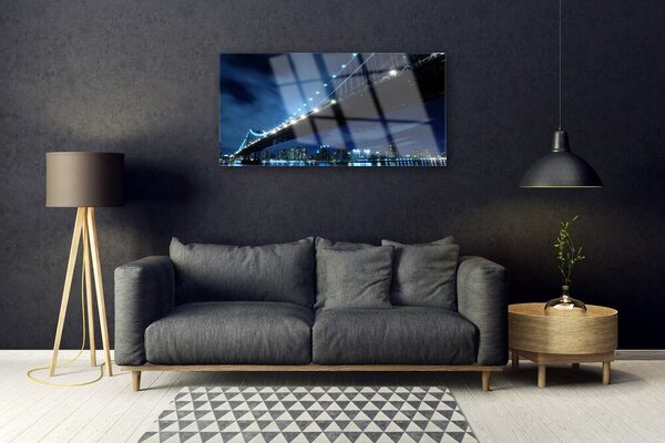 Tablou pe sticla Bridge City Arhitectura Negru Albastru