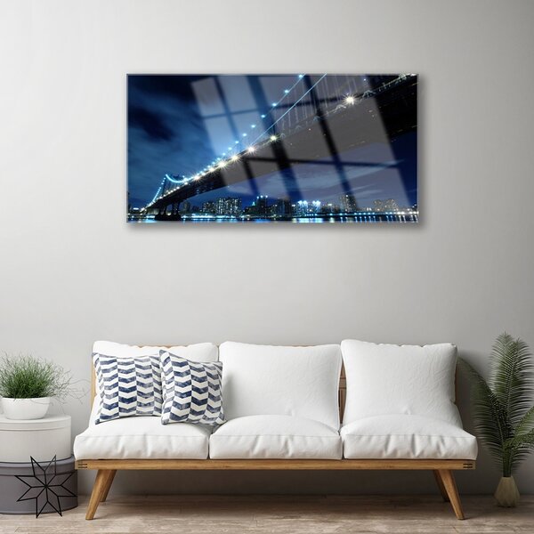 Tablou pe sticla Bridge City Arhitectura Negru Albastru
