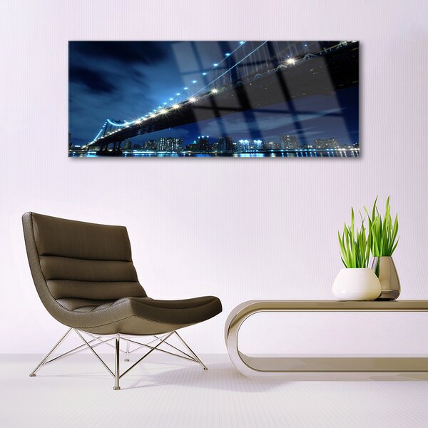 Tablou pe sticla Bridge City Arhitectura Negru Albastru