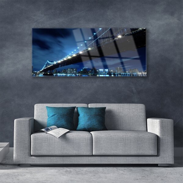 Tablou pe sticla Bridge City Arhitectura Negru Albastru
