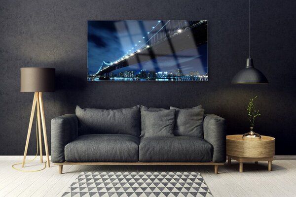 Tablou pe sticla Bridge City Arhitectura Negru Albastru