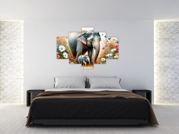 Tablou - Mama elefant, acuarelă (150x105 cm)