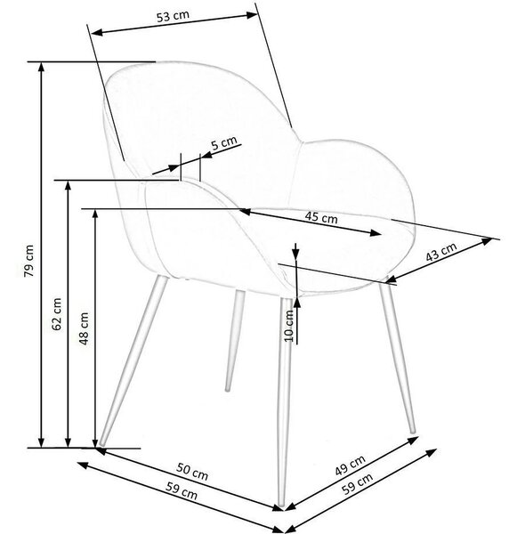 Scaun K480, gri/negru, stofa catifelata/metal, 59x59x79 cm