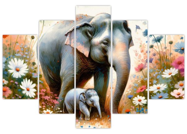 Tablou - Mama elefant, acuarelă (150x105 cm)
