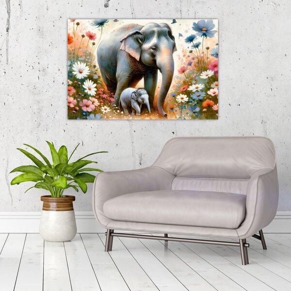 Tablou - Mama elefant, acuarelă (90x60 cm)