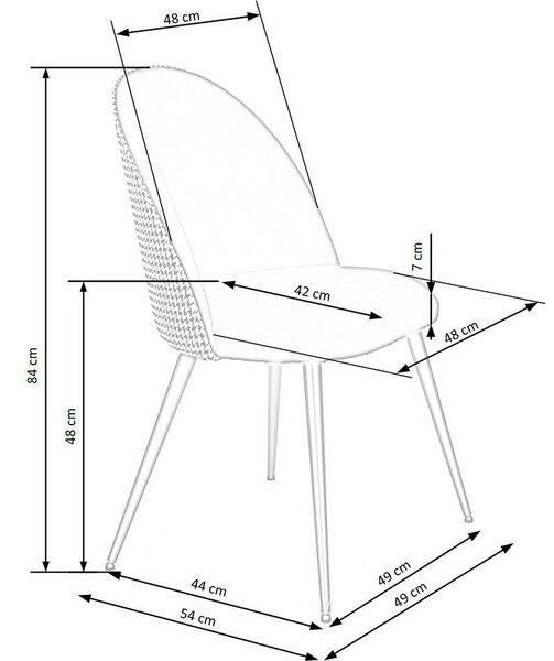 Scaun K478, stofa alb/negru, 49x54x84 cm