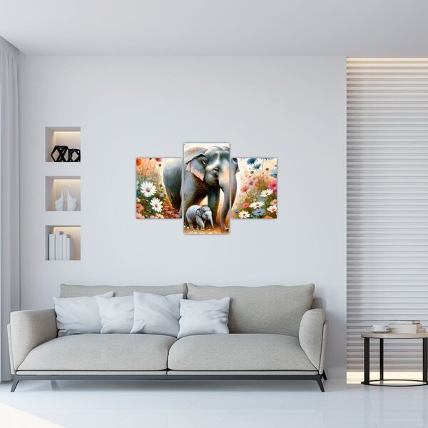 Tablou - Mama elefant, acuarelă (90x60 cm)
