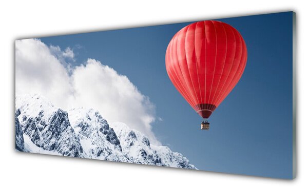 Panou sticla bucatarie Aer cald Ballon Munte zăpadă Art Orange Gri Alb