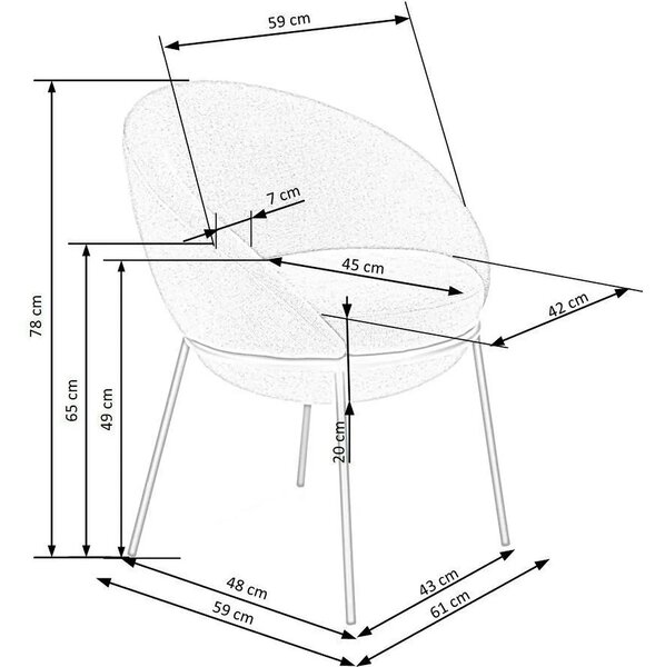 Scaun tapitat dining K482, gri/negru, stofa clasica/metal, 61x59x78 cm