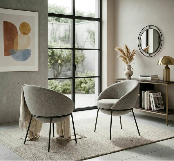 Scaun tapitat dining K482, gri/negru, stofa clasica/metal, 61x59x78 cm
