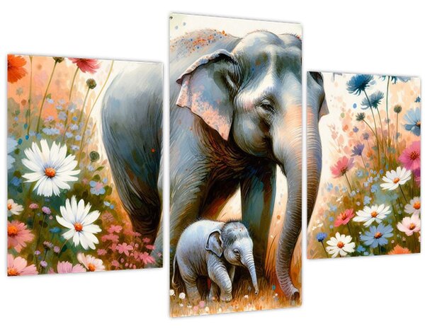 Tablou - Mama elefant, acuarelă (90x60 cm)