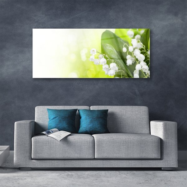 Tablou pe sticla Lacramioare Frunze Floral Alb Verde