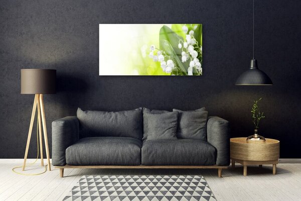 Tablou pe sticla Lacramioare Frunze Floral Alb Verde