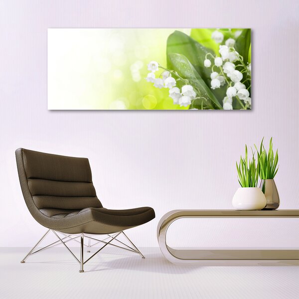 Tablou pe sticla Lacramioare Frunze Floral Alb Verde