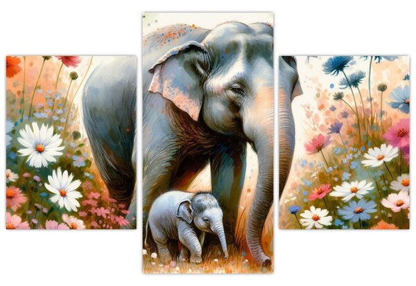 Tablou - Mama elefant, acuarelă (90x60 cm)
