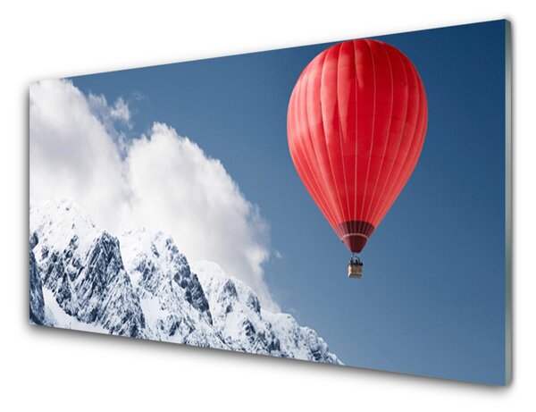 Panou sticla bucatarie Aer cald Ballon Munte zăpadă Art Orange Gri Alb