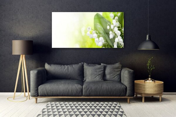 Tablou pe sticla Lacramioare Frunze Floral Alb Verde