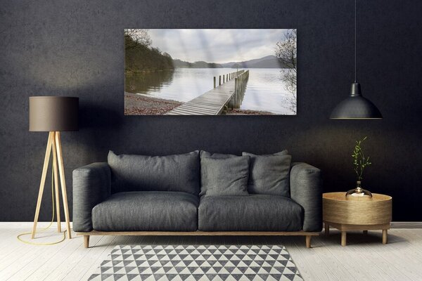 Tablou pe sticla Lake Forest Podul Arhitectura Verde Maro Gri