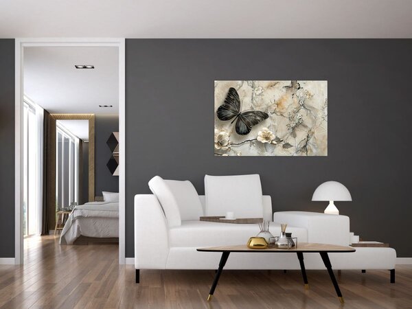 Tablou - Marmură de fundal cu fluturi (90x60 cm)