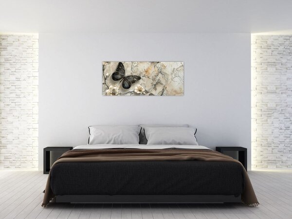 Tablou - Marmură de fundal cu fluturi (120x50 cm)