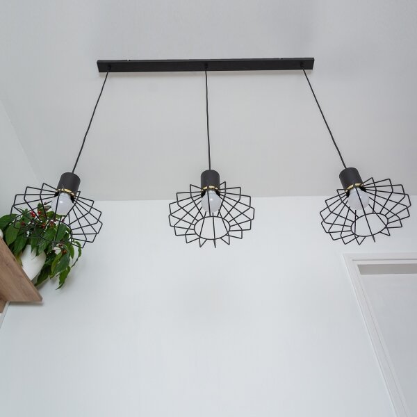 Lustră suspendată cu cablu SOLANO 3xE27/15W/230V negru/auriu