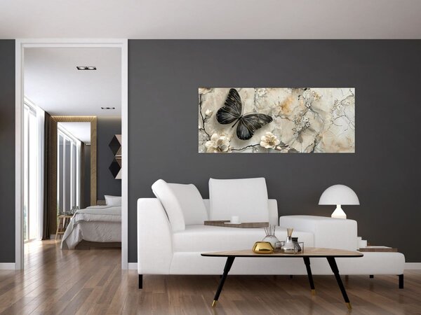 Tablou - Marmură de fundal cu fluturi (120x50 cm)