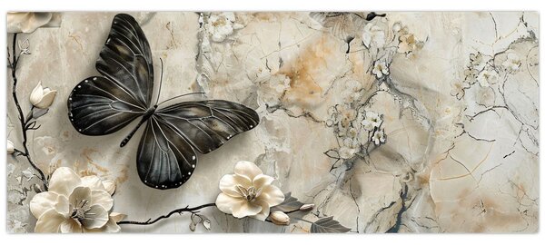 Tablou - Marmură de fundal cu fluturi (120x50 cm)