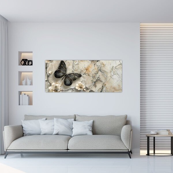 Tablou - Marmură de fundal cu fluturi (120x50 cm)