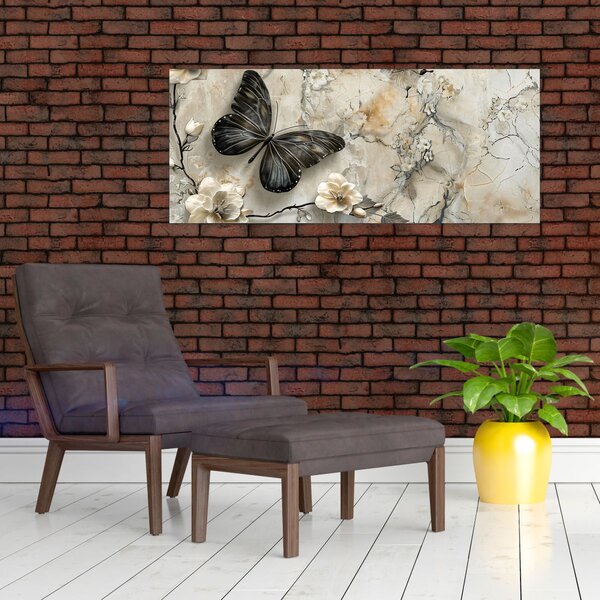 Tablou - Marmură de fundal cu fluturi (120x50 cm)