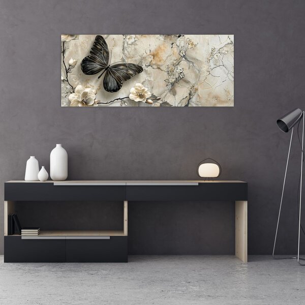 Tablou - Marmură de fundal cu fluturi (120x50 cm)