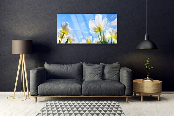 Tablou pe sticla Flori Floral Alb Verde