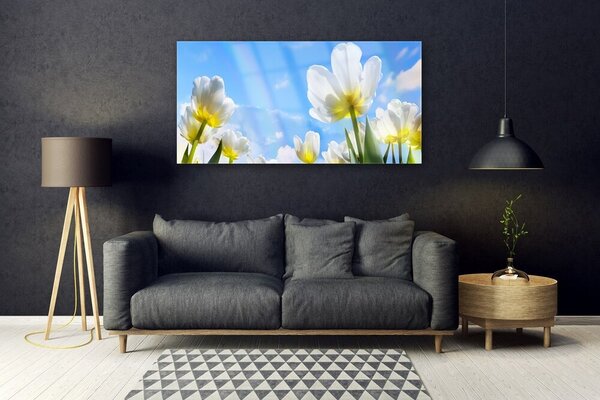 Tablou pe sticla Flori Floral Alb Verde